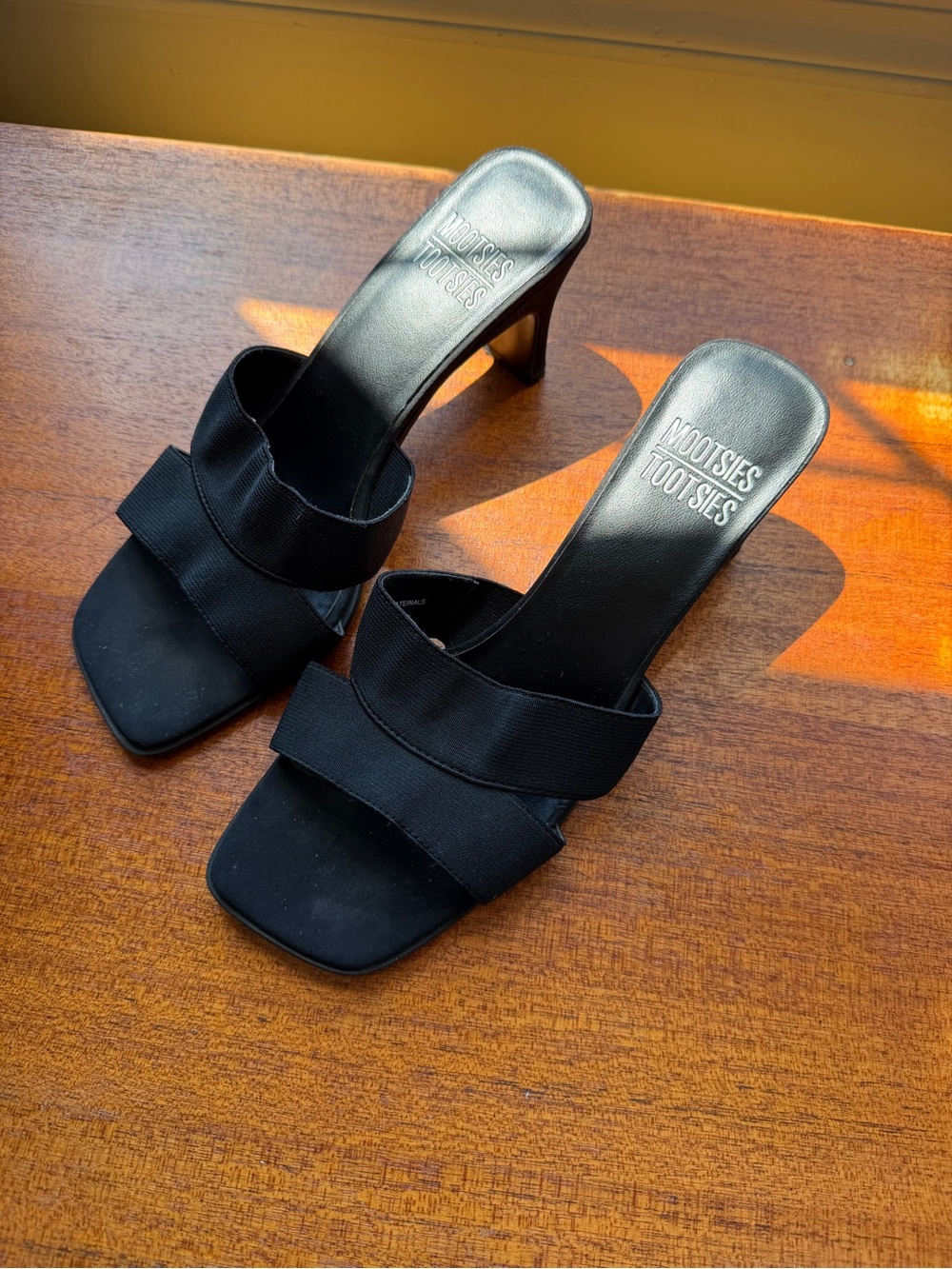 Mootsies Tootsies Black Square Toe Mule Heels Size 8 Y2K Model off Duty